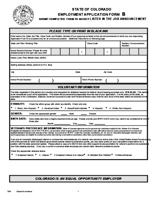 State of Colorado Employment Application Form