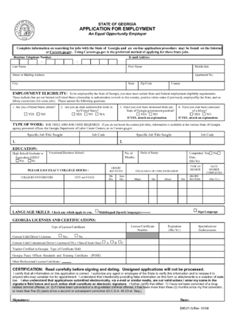 State of Georgia Application for Employment - Edit, Fill, Sign Online ...