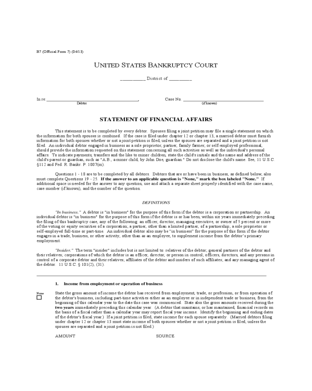 Statement of Financial Affairs Form