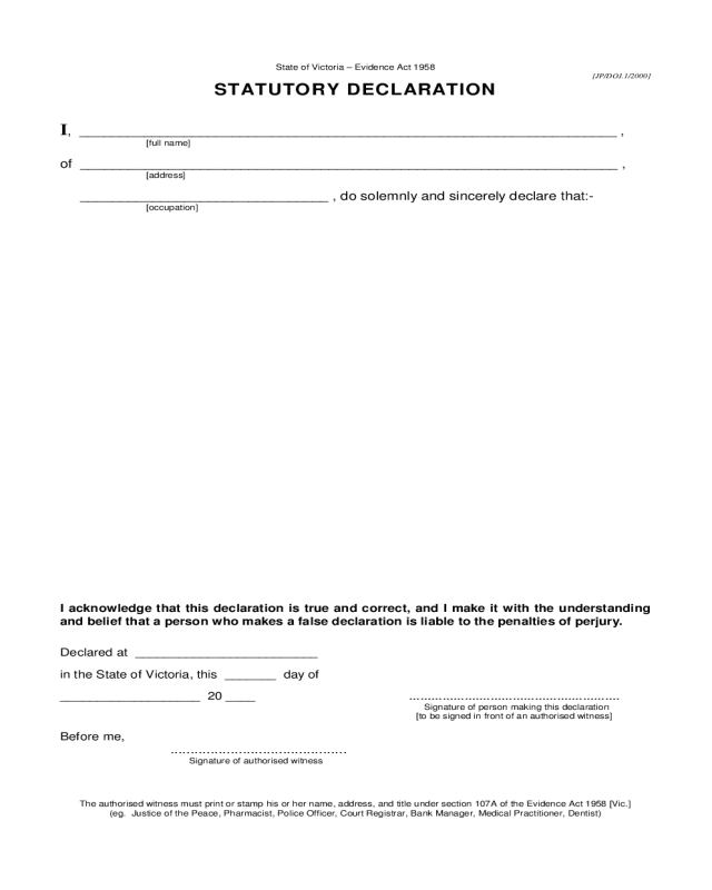 Statutory Declaration Form - City of Melbourne