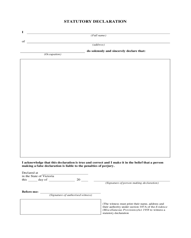 Statutory Declaration Form - Victoria