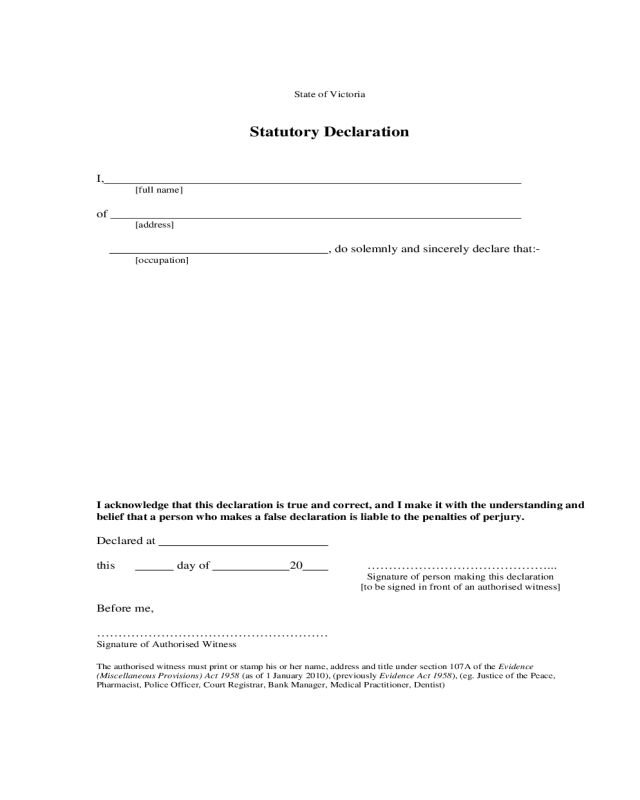 Statutory Declaration Sample Form