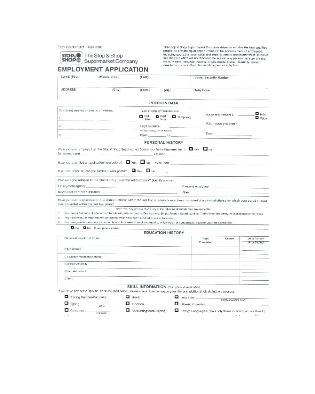Stop And Shop Application Form