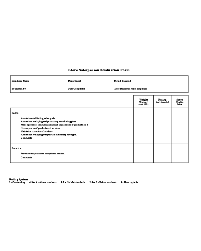 Store Salesperson Evaluation Form