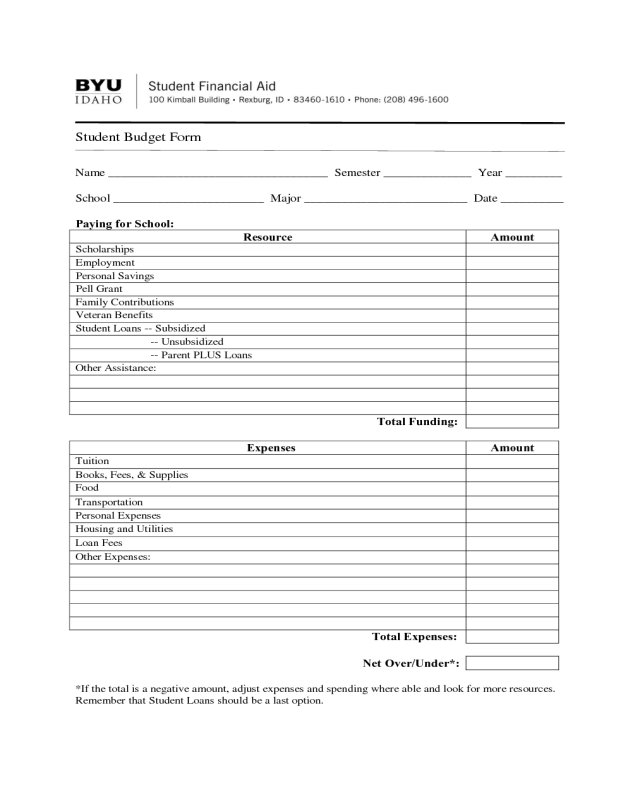 Student Budget Form - Brigham Young University