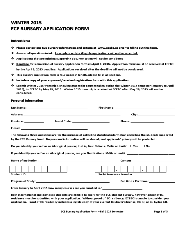 Student Bursary Application Sample Form