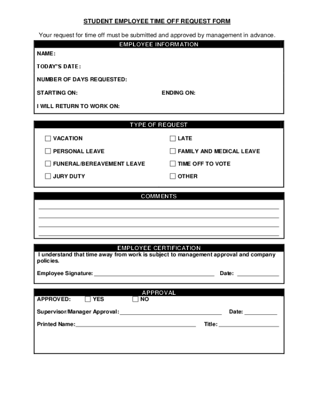 Student Employee Time Off Request Form