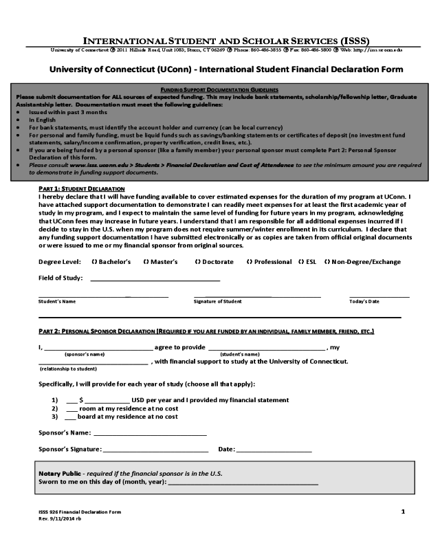 Student Finance Declaration Form - University of Connecticut