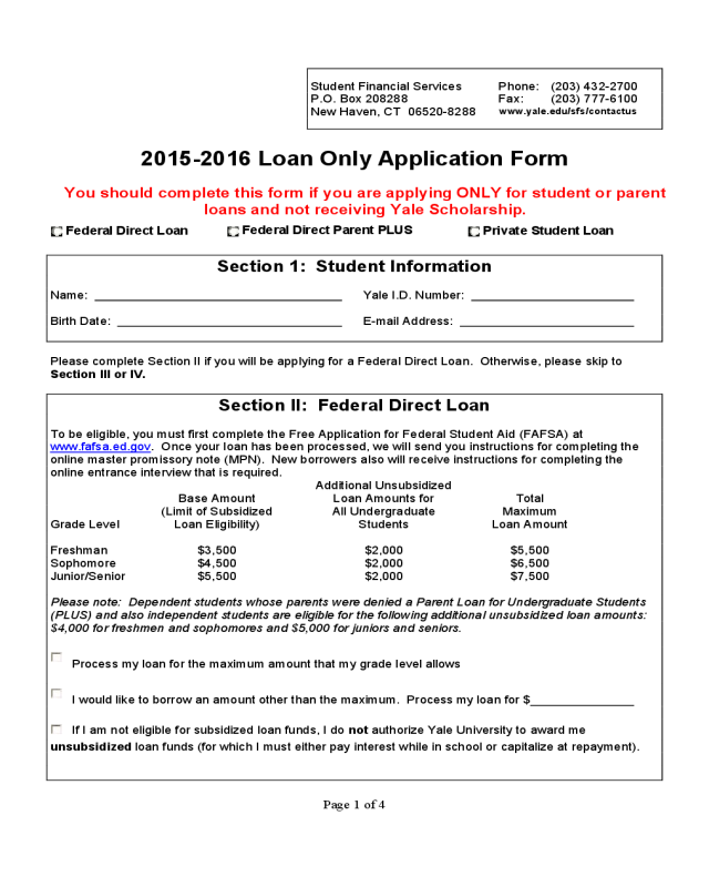 Student Loan Application Form - Yale University