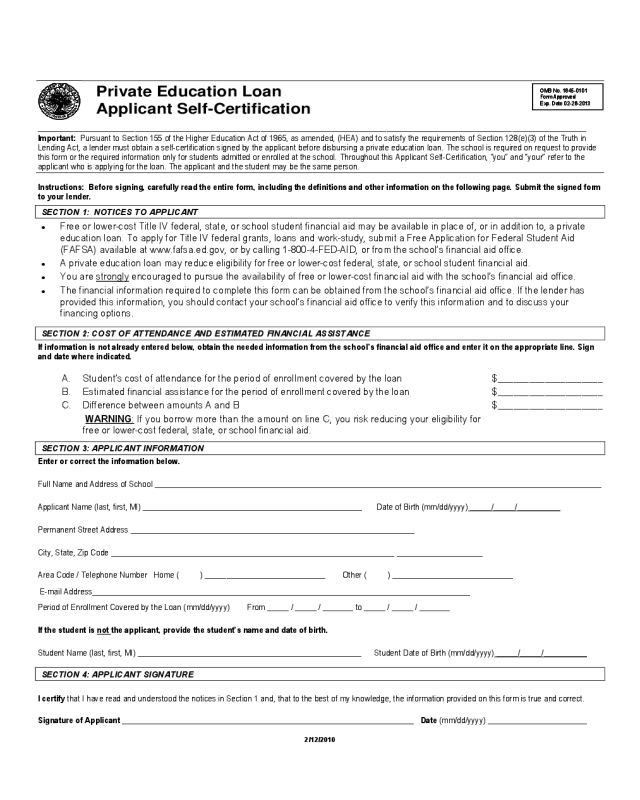 Student Loan Application Sample Form