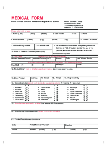 2024 Student Medical Form - Fillable, Printable PDF & Forms | Handypdf