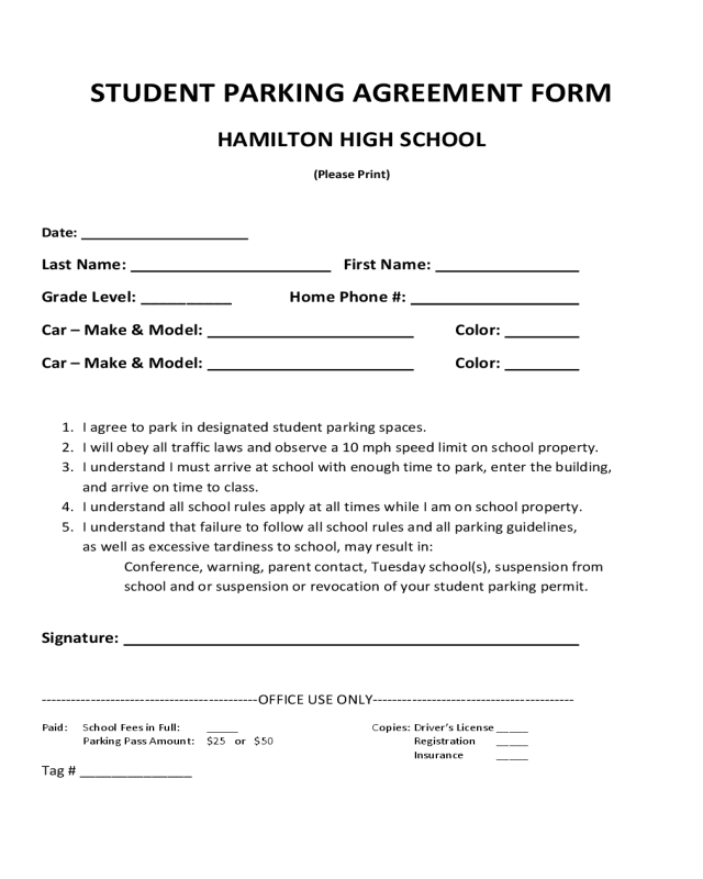 Student Parking Agreement Form