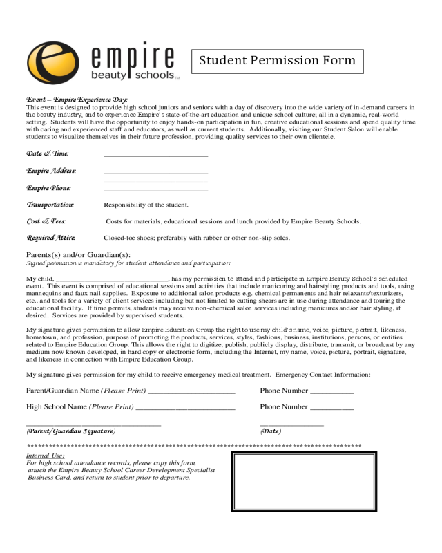Student Permission Form - Pennsylvania