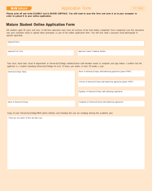 Student Railcard Application Sample Form
