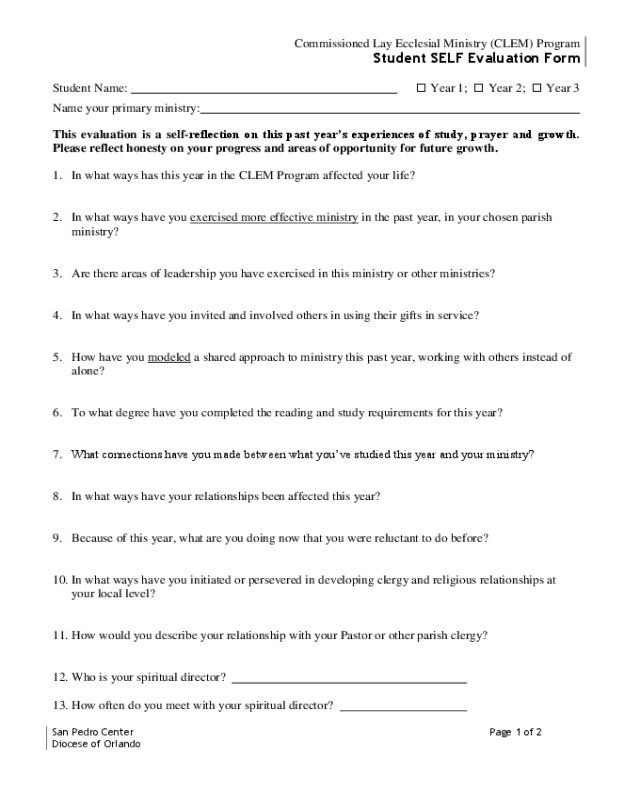 Student Self Evaluation Form - California