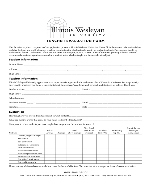 Student Teacher Evaluation Form - Illinois