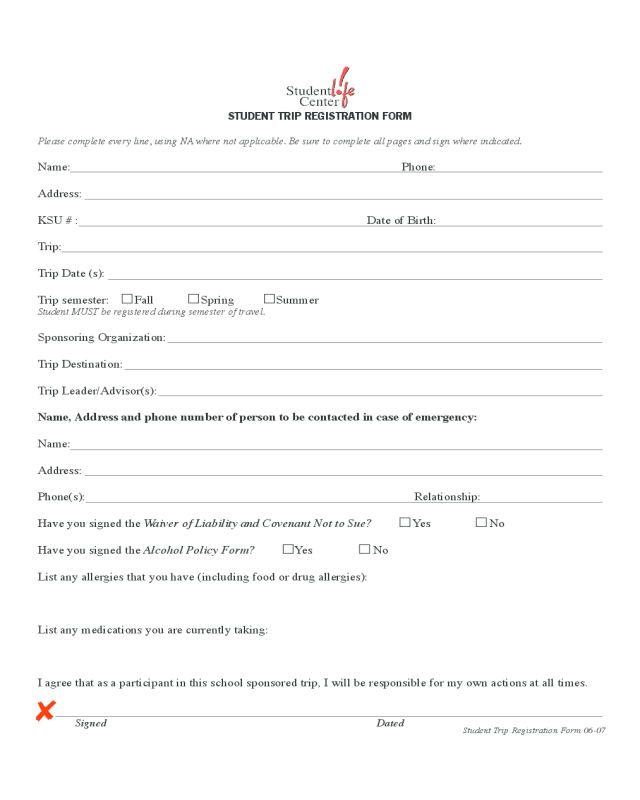 Student Trip Registration Form - Georgia