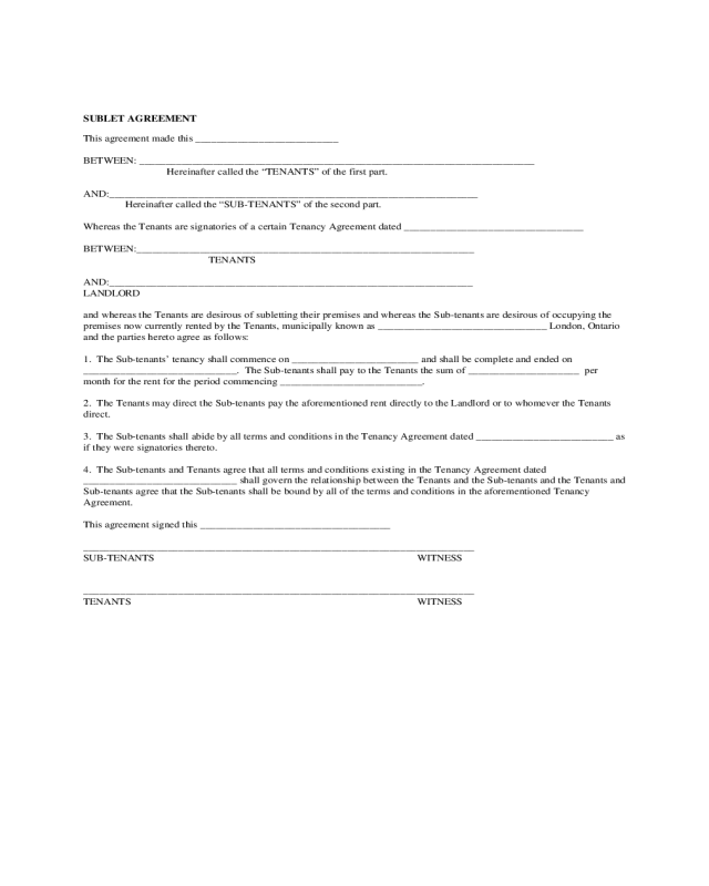 Sublease Agreement Form - California