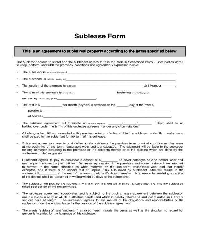 Sublease Agreement Form - Iowa