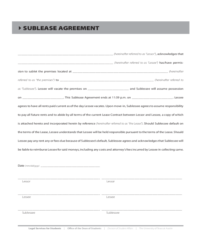 Sublease Agreement Form - Texas