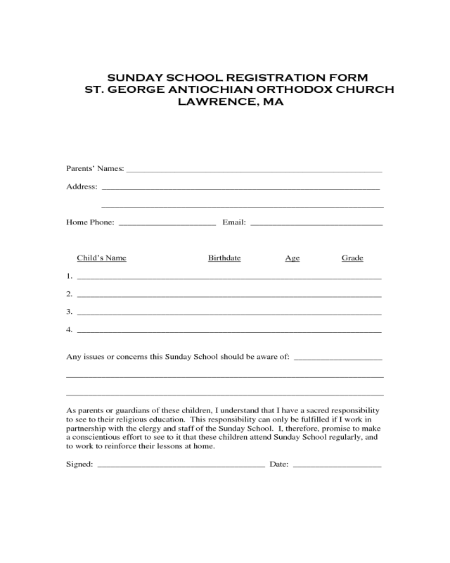Sunday School Registration Form - St George Antiochian Orthodox Church Lawrence, MA