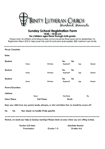 2024 Sunday School Registration Form - Fillable, Printable PDF & Forms ...