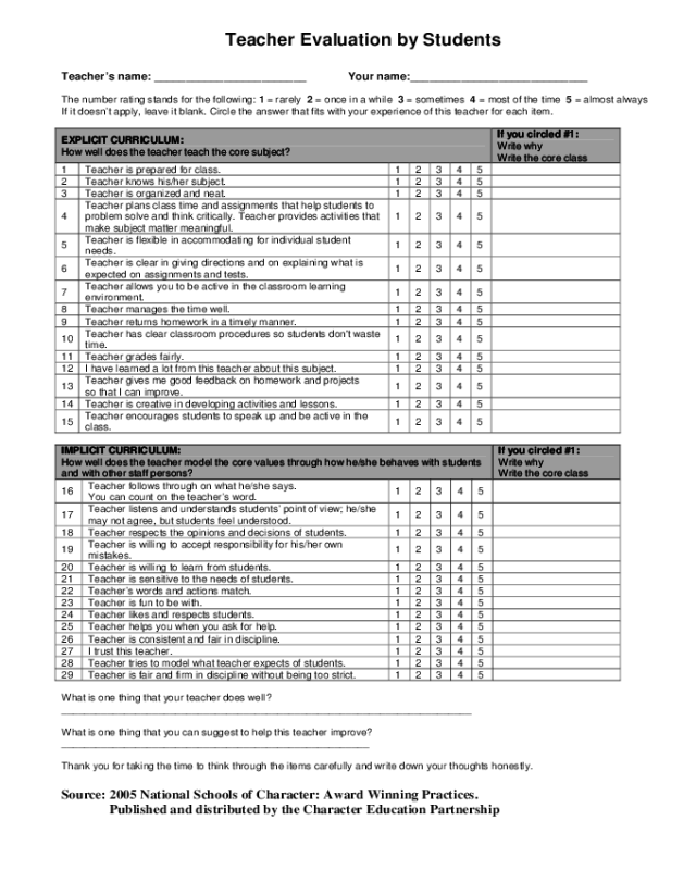 Teacher Evaluation by Students