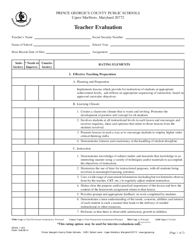 Teacher Evaluation Form Sample