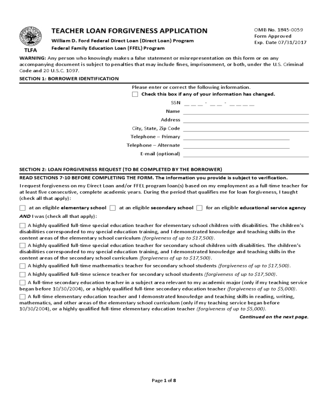 Teacher Loan Forgiveness Application Form