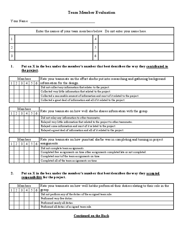 Printable Team Evaluation Form Printable Forms Free Online