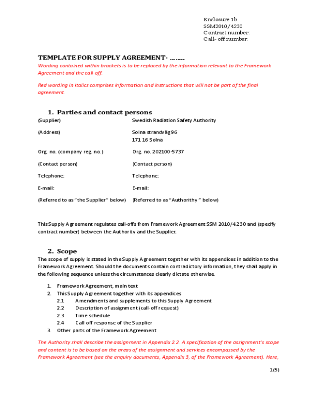 Template for Supply Agreement