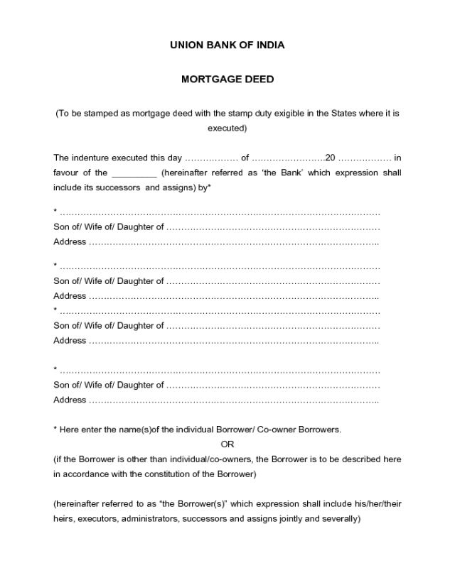 Template of Mortgage Deed