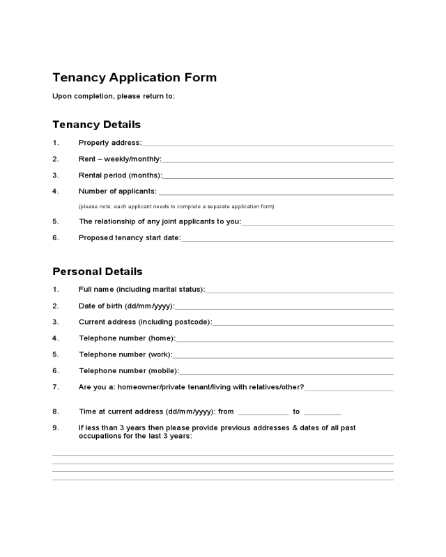 Tenancy Application Form