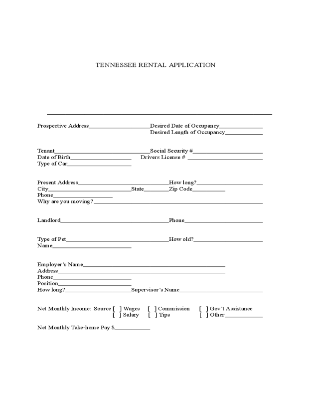 Tennessee Rental Application Form