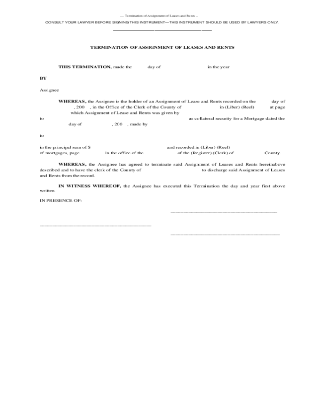 Termination of Assignment of Leases and Rents