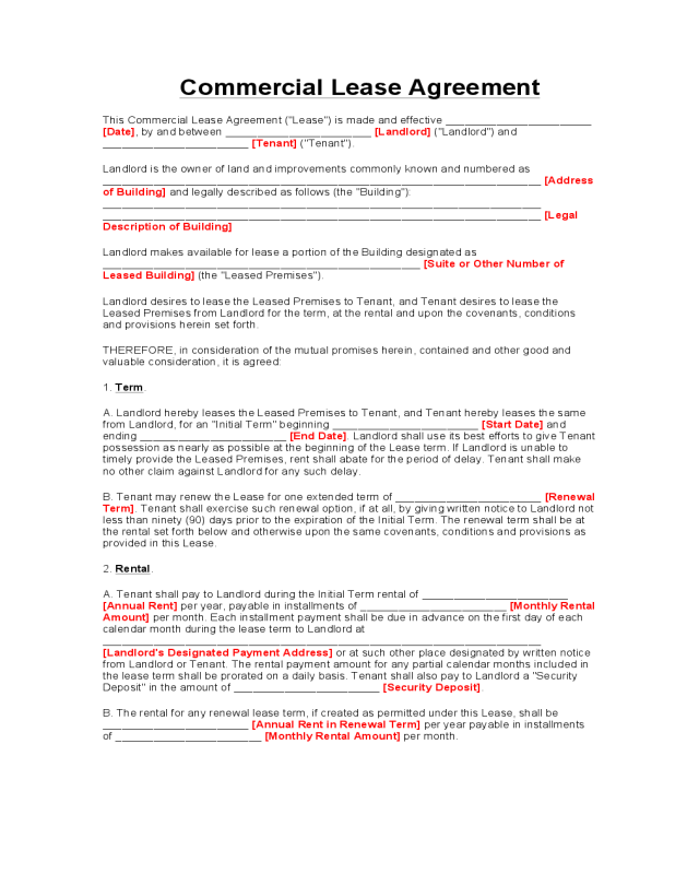 Texas Commercial Lease Agreement Form