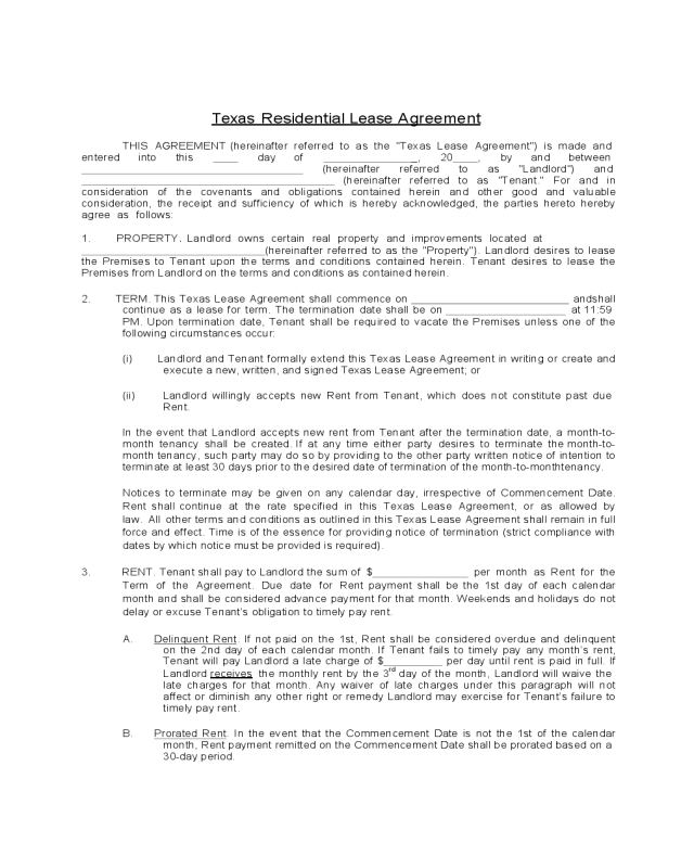 texas standard residential lease agreement form edit fill sign online handypdf