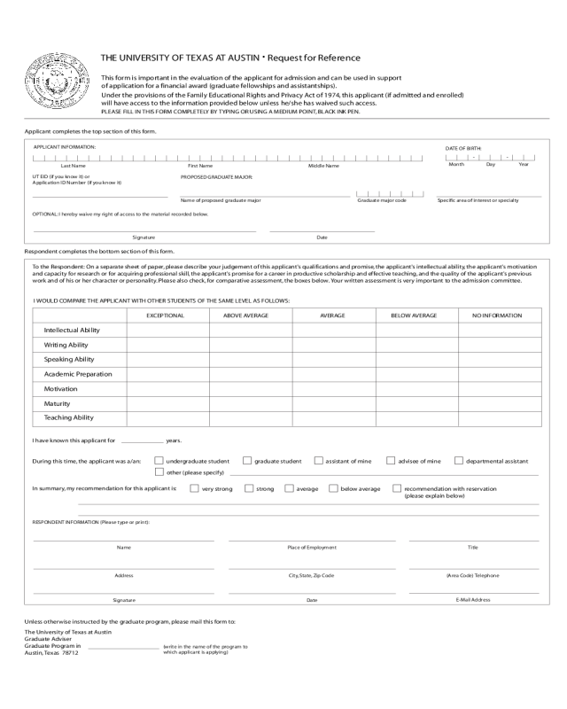 The University of Texas at Austin Application Form