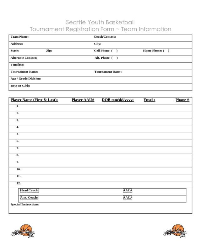 Tournament Registration Form - Seattle Youth Basketball
