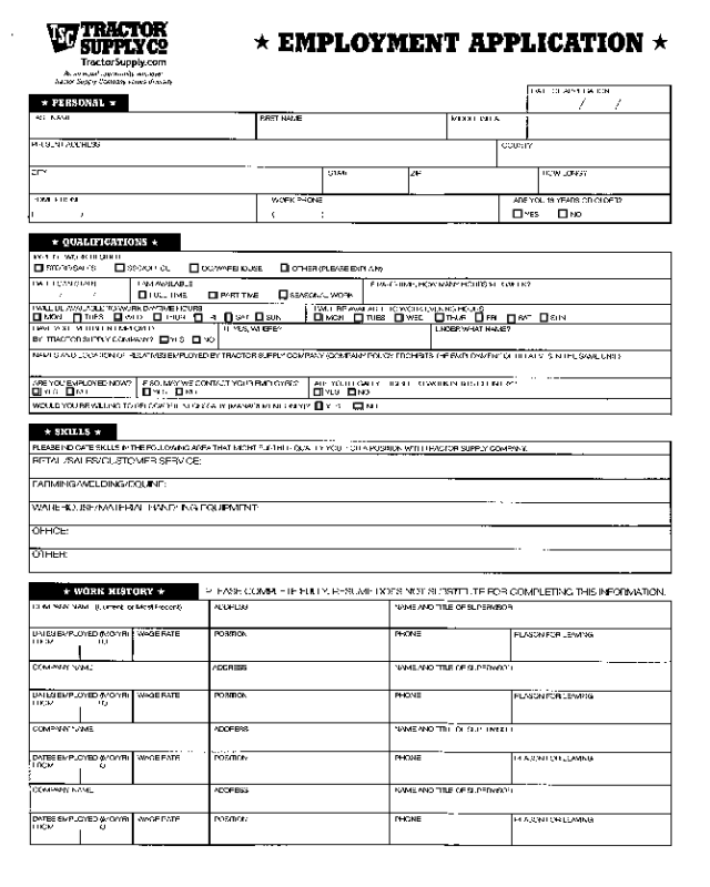Tractor Supply Company Application Form