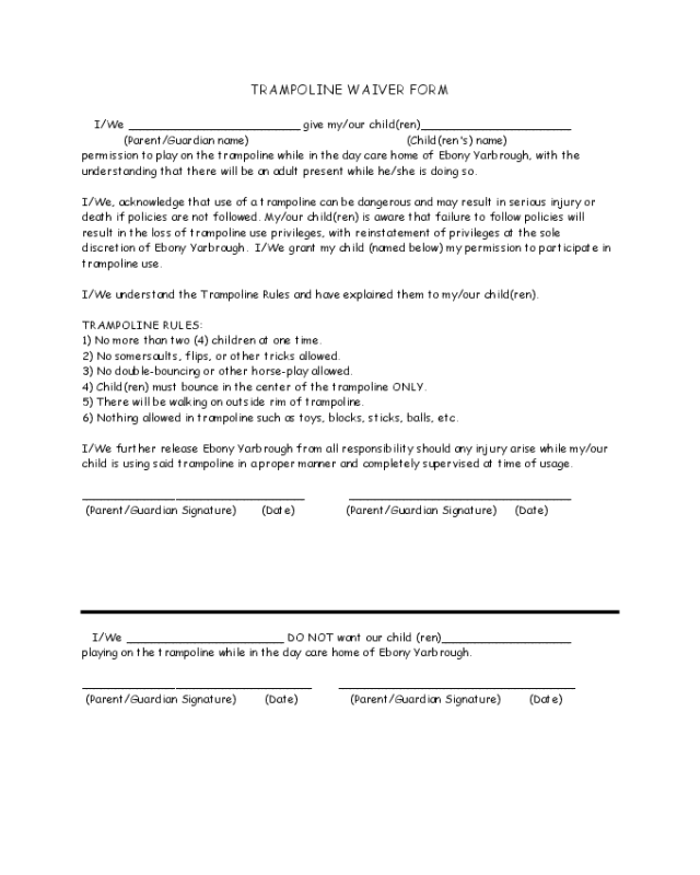 2020 Trampoline Waiver Form Fillable Printable Pdf Forms Handypdf