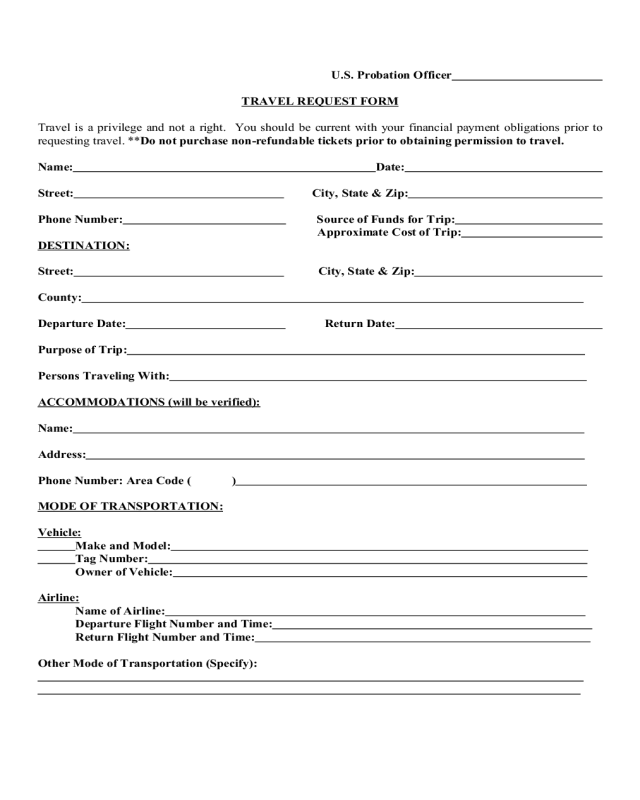 Travel Request Sample Form