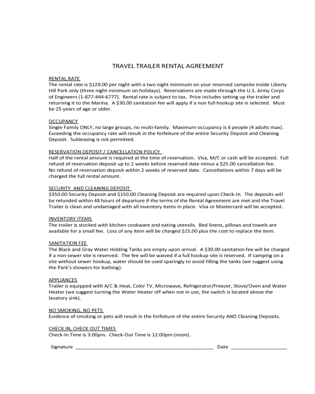 Travel Trailer Rental Agreement