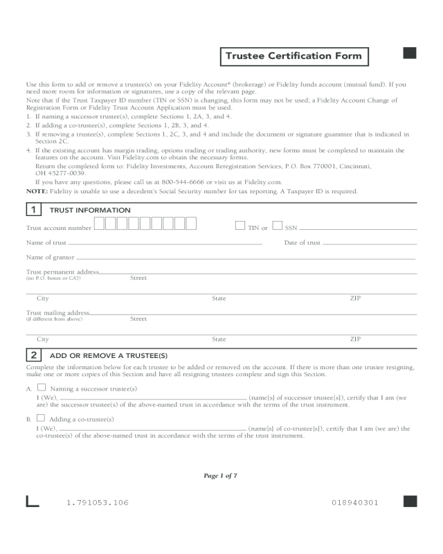 Trustee Certification Form - Fidelity Investment