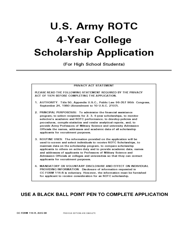U.S. Army ROTC 4-Year College Scholarship Application