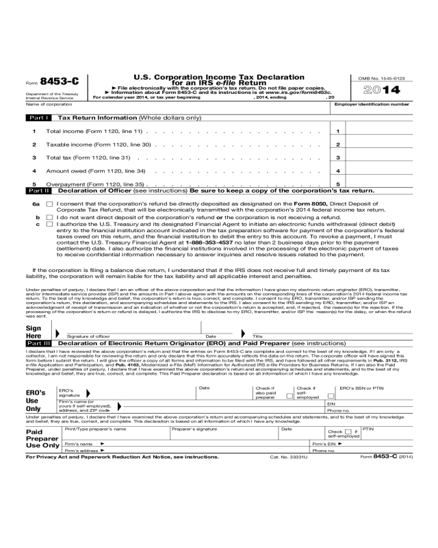 U.S. Corporation Income Tax Declaration for an IRS e-file Return