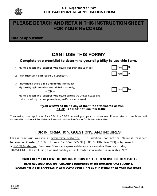 U.S. Passport Re-Application Form