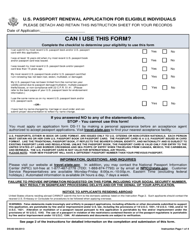 U.S. Passport Renewal Application for Eligible Individuals