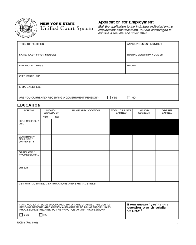 UCS Form for Unified Court System