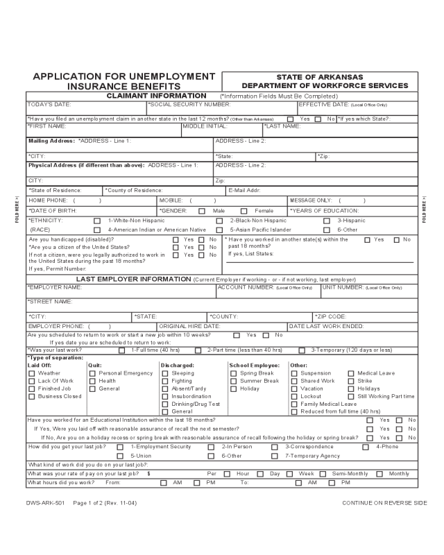 Unemployment Insurance Form - Arkansas
